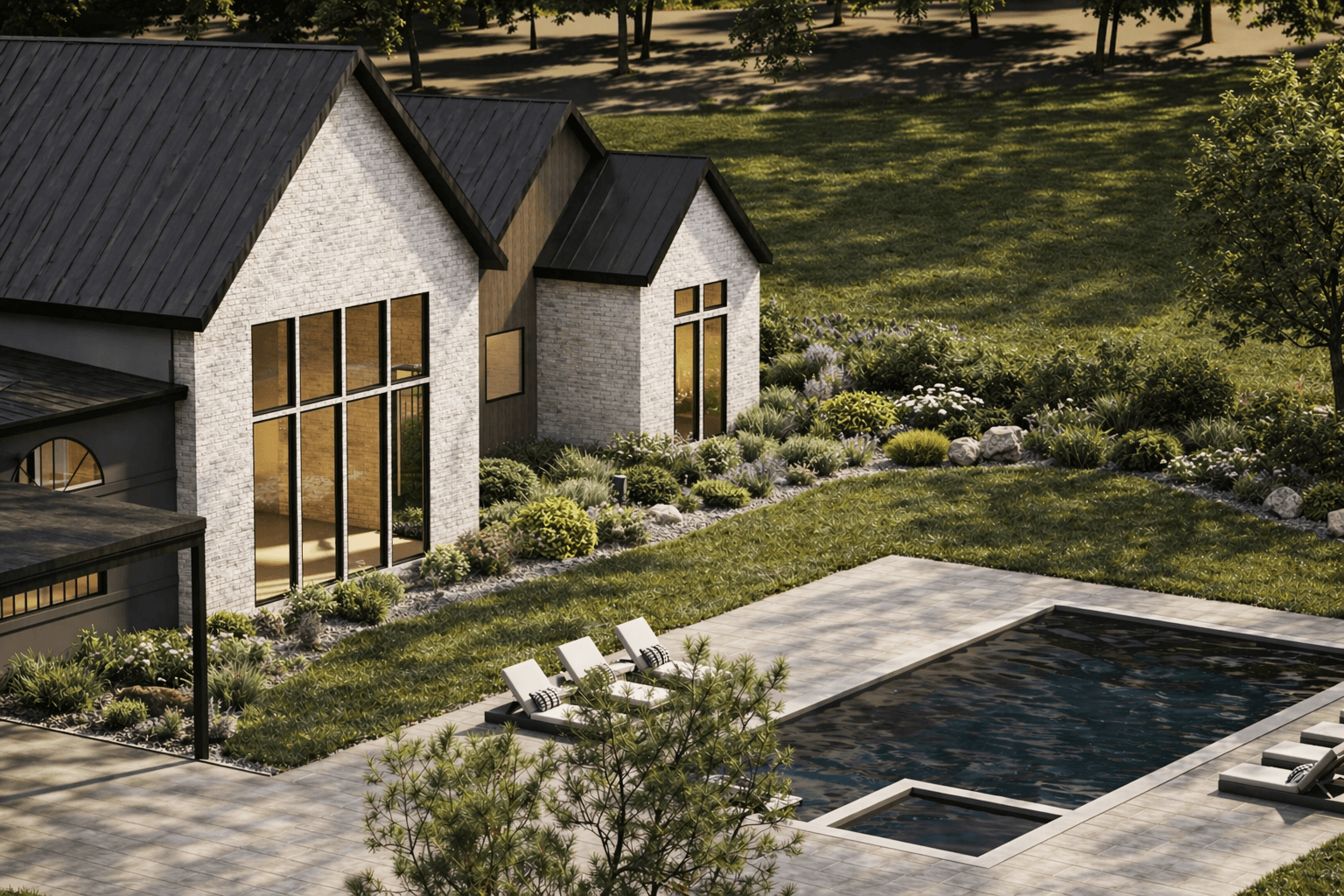 A Zaboss Concepts custom home set on a private wooded homesite