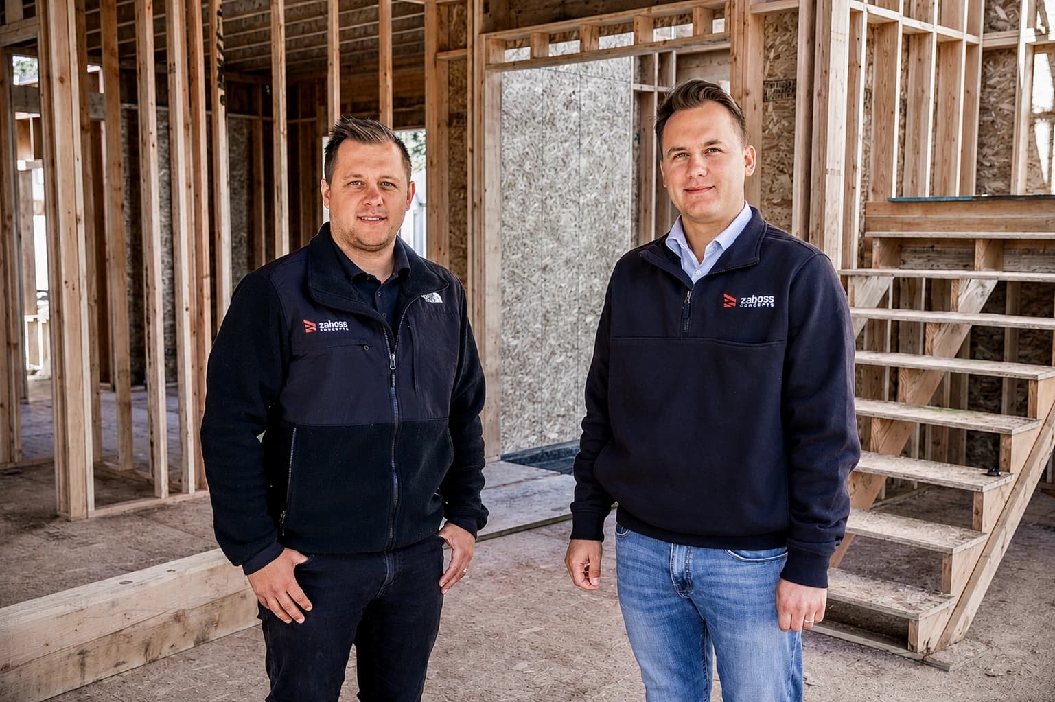 Alex and Ivan Zabolotskiy, founders of Zaboss Concepts, inside a custom home under construction in Vancouver WA